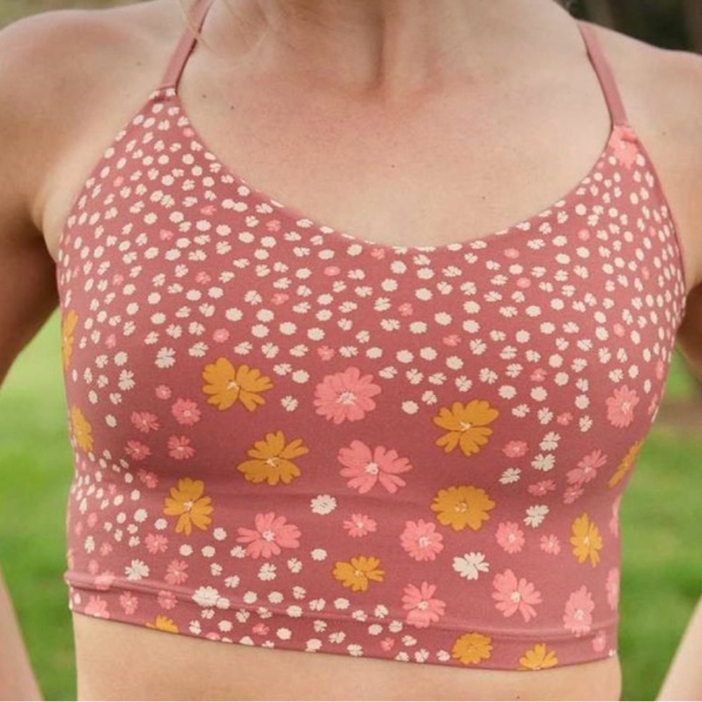 Offline by Aerie Real Me Recharge Pink Floral Sz L Strappy Workout Sports Bra